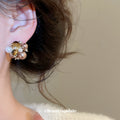Gold Tone Brown And Pearl Beaded Cluster Stud Earrings view 4