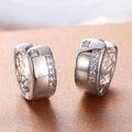 Silver U-Shape Wide Huggie Hoop Earrings Clear CZ Accents view 2