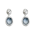 Silver Tone Openwork Top And Blue Gray Round Stone Stud Earrings view 5