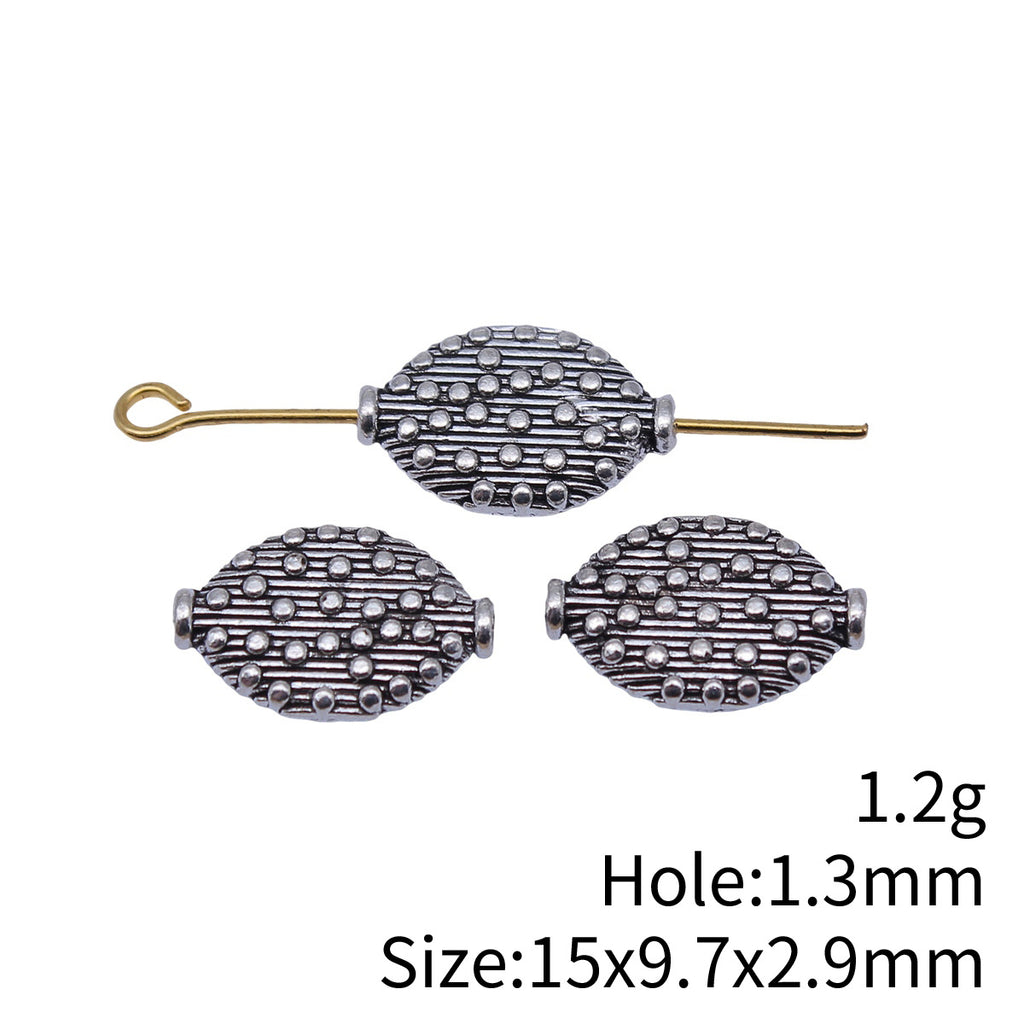 15x9.7x2.9mm 1.2g Antique Silver Zinc Alloy Oval Polka Dot Small Hole Round Beads for Bracelet Necklace DIY