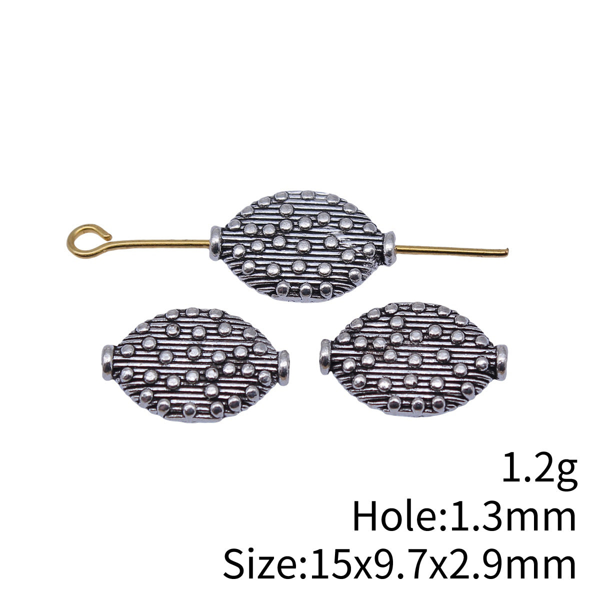 15x9.7x2.9mm 1.2g Antique Silver Zinc Alloy Oval Polka Dot Small Hole Round Beads for Bracelet Necklace DIY