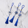 Blue Evil Eye Tassel Hanging Charm With Glass Eye Bead view 1