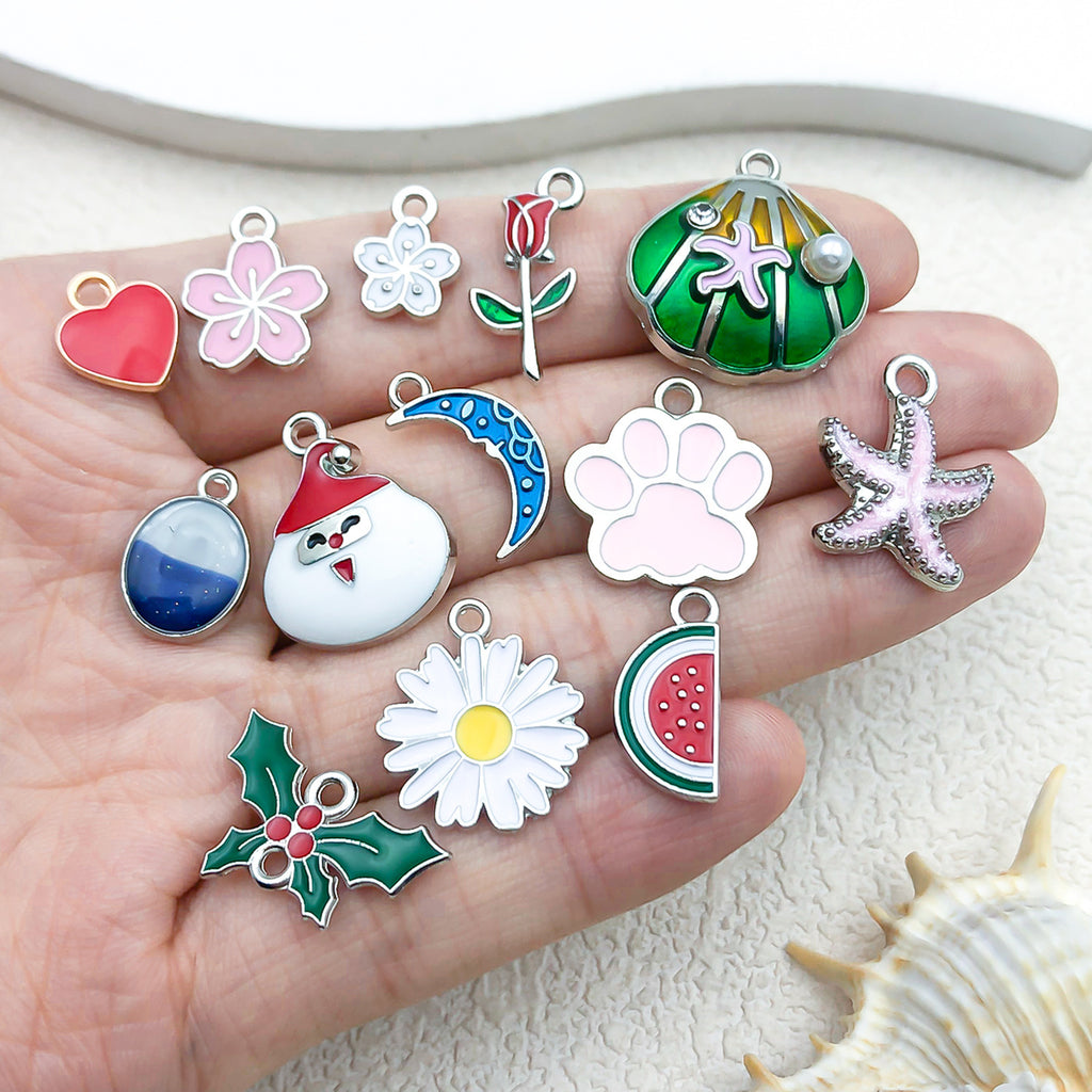 Enamel Zinc Alloy Starfish Watermelon Leaf Charm Pendant for DIY Earrings Jewelry