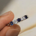 Alternating Round Stone Slim Band Ring In Four Color Options view 4