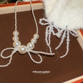 Pearl Bow Tassel Stud Earrings Graduated Bow Necklace 2 Styles view 2