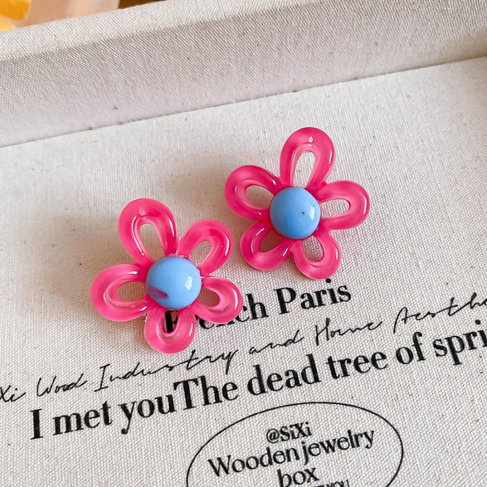 Translucent Flower Stud Earrings in Four Bold Color Pairings