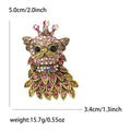 Rhinestone Crown Cat Brooch Leaf Body Pink Blue Tones view 5