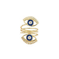 Gold Tone Double Blue Evil Eye Spiral Adjustable Ring view 5