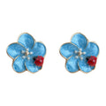 Gold Tone Aqua Flower Red Ladybug Stud Earrings For Women view 5