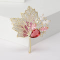 Pave Maple Leaf Brooch Gold Tone Yellow Green Pink Accents view 2
