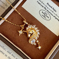 Gold Crystal Horse Head Pendant Necklace Pendant Jewelry view 3