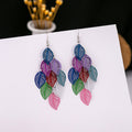 Multicolor Hollow Leaf Cluster Long Drop Earrings Metal view 2
