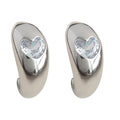 Silver Thick C Curve Hoop Earrings Heart Clear Stone view 5