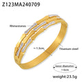 Gold Geometric Link Bangle Bracelet with Rhinestone Inlays view 6