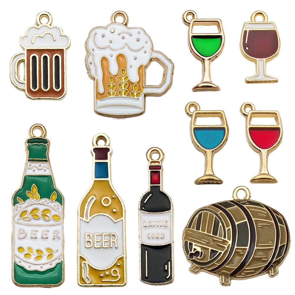 Green Enamel Zinc Alloy Wine Bottle Beer Cup Bottle Cap Charm Pendants for DIY Jewelry