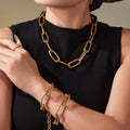 Chunky Paperclip Link Necklace Bracelet Gold Steel view 1