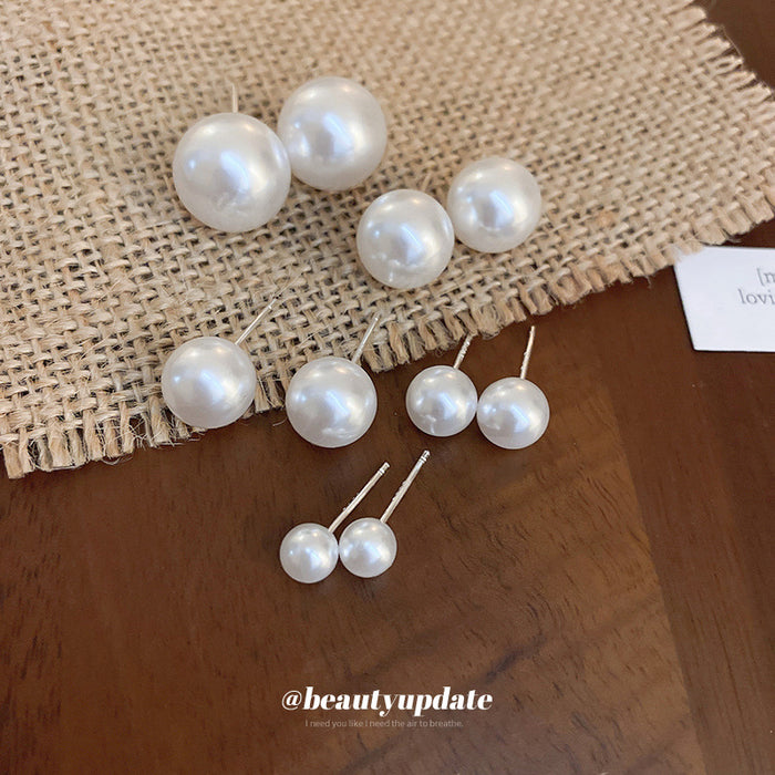 White Pearl Look Stud Earrings in Four Sizes Jewelry