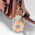 Iridescent Bead Ring Keychain Heart Clasp Flower Five Colors view 1