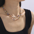 Multicolor Cube Natural Stone Bead Necklace Gold Discs view 1