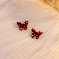 Red Flocked Bow and Butterfly Statement Stud Earrings view 4