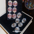 Oval Crystal Link Drop Earrings in Pink and Clear Options view 3