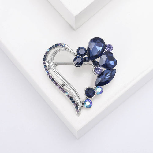 Red crystal open heart brooch