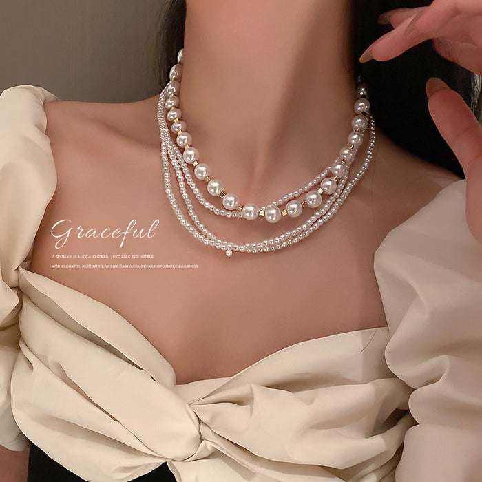 Multi-Strand White Pearl Necklace Gold Spacers Single Style
