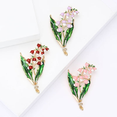 Enamel Flower Bouquet brooch front view on a white background