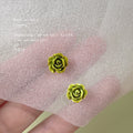 Green Rose Flower Mini Stud Earrings Textured Metal view 1