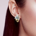 Gold Tone Blue Flower Stud Earrings with Layered Petals view 3
