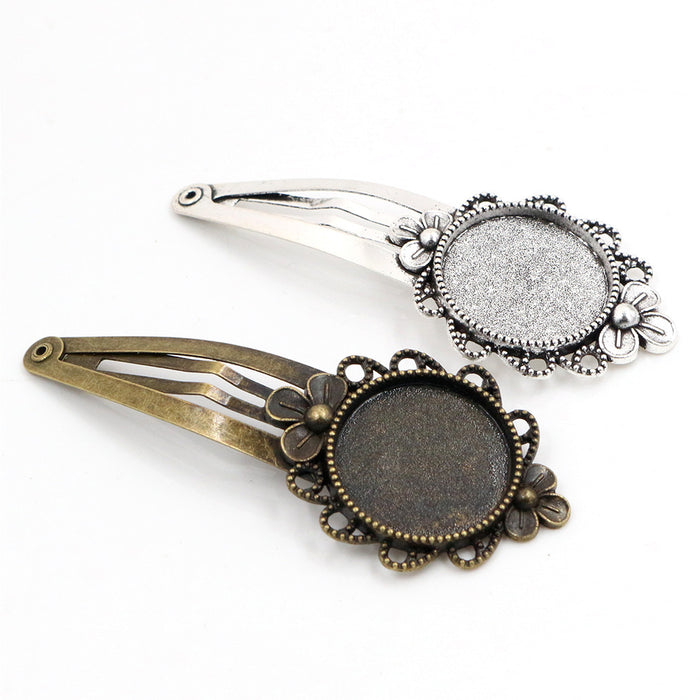 Floral Round Hair Clip Bezel Settings in Two Finishes