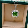 Silver Green Square Halo Pendant Necklace Clear Halo Frame view 2