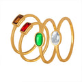 Gold Thin Band Rings Square Zircon and Oval Glass Stones view 5