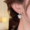 Silver Tone Crystal Leaf and Pearl Look Drop Earrings view 3