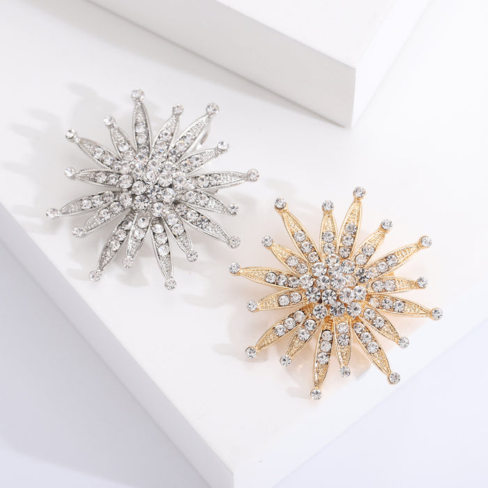 Radiating Crystal Sunburst Brooch in Gold or Silver Tone