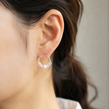 Silver Tone Filigree Bead Small Round Huggie Earrings
