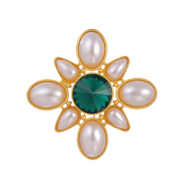 Flower Geometric Pearl Look Metal Brooch Pin for Jackets and Lapels