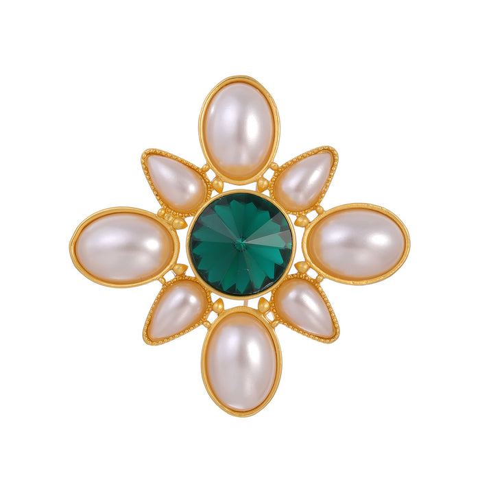 Flower Geometric Pearl Look Metal Brooch Pin for Jackets and Lapels