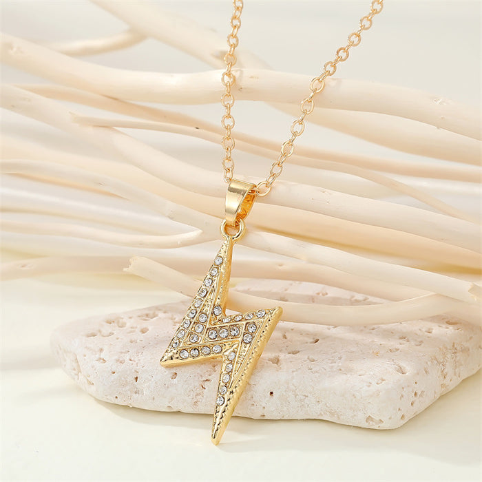 Gold Tone Crystal Lightning Bolt Pendant Necklace with Fine Chain
