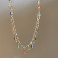 Multicolor Crystal Drop Fringe Chain Necklace Beaded Jewelry view 1