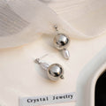 Asymmetric Silver Metal Ball White Pearl Drop Stud Earrings view 2