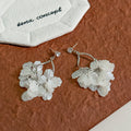 White Translucent Petal Cluster Silver Tone Hoop Earrings view 6