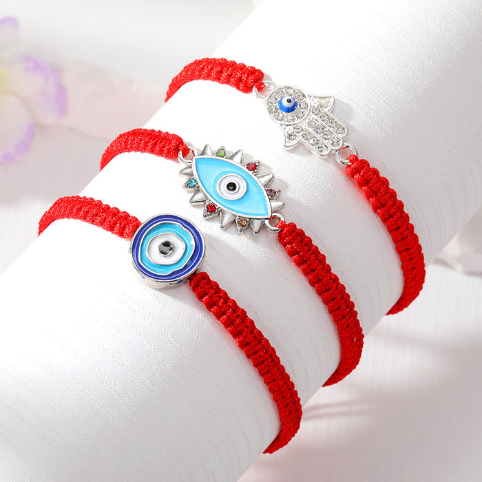 Red Woven Cord Silver Tone Hamsa Evil Eye Adjustable Bracelets