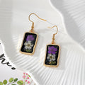Black Resin Pressed Flower Drop Earrings Gold Tone 9 Styles view 6
