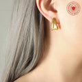 Abstract J Shape Sculptural Stud Earrings Gold Steel view 3