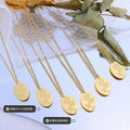 Gold Oval Rose Engraved Pendant Necklace Curb Chain view 2