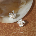 Silver Crystal Stud Pearl Ruffle Petal Drop Earrings view 4