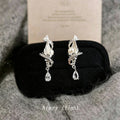 Silver Conch Shell Pearl Teardrop Crystal Dangle Earrings view 4