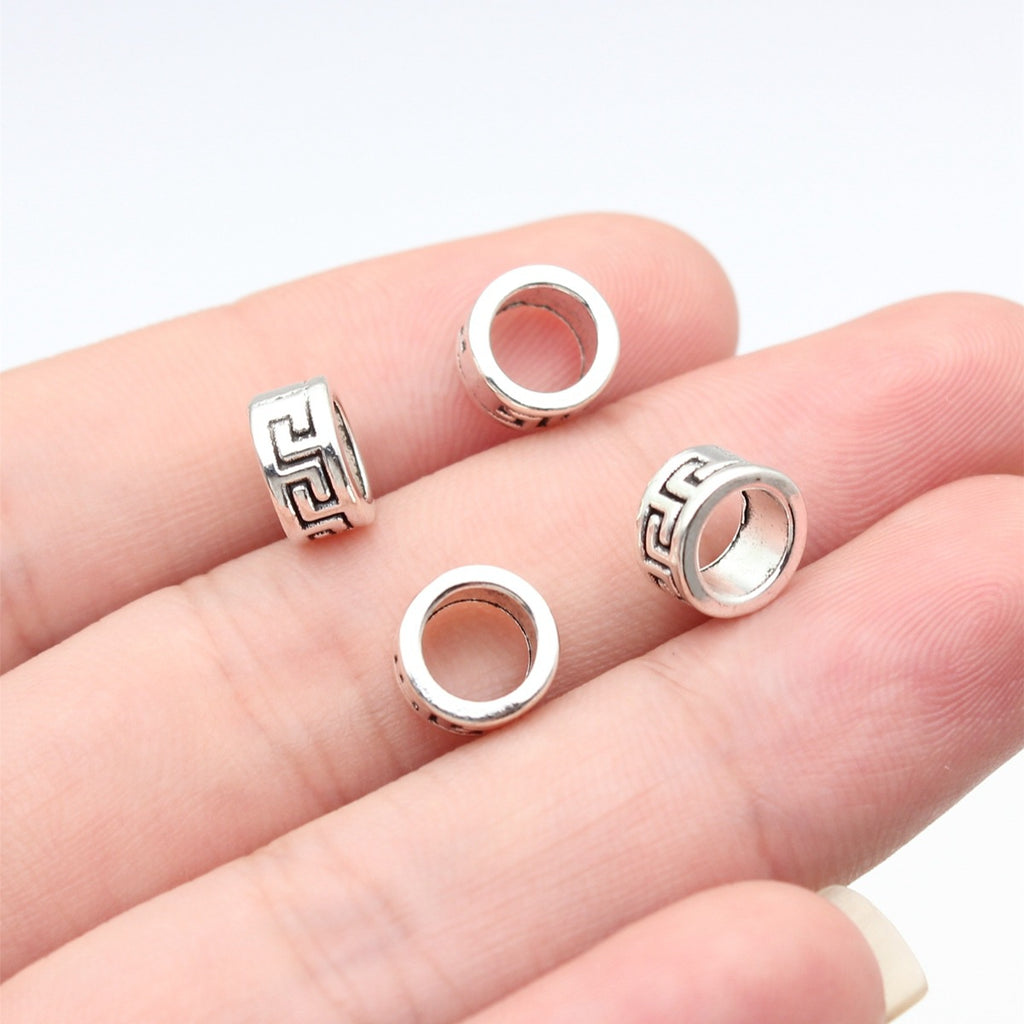 8.2x8.2x4.6mm 0.7g Antique Silver Zinc Alloy Greek Key Pattern Large Hole Spacer Beads for DIY Jewelry