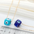Gold Tone Cube Bead Evil Eye Chain Necklaces in Two Blue Colors view 4